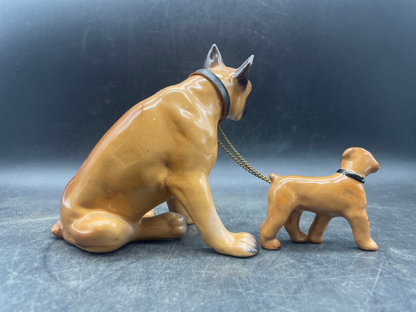 LG Boxer Dog and Pup on Leash Figurine Japan - 6