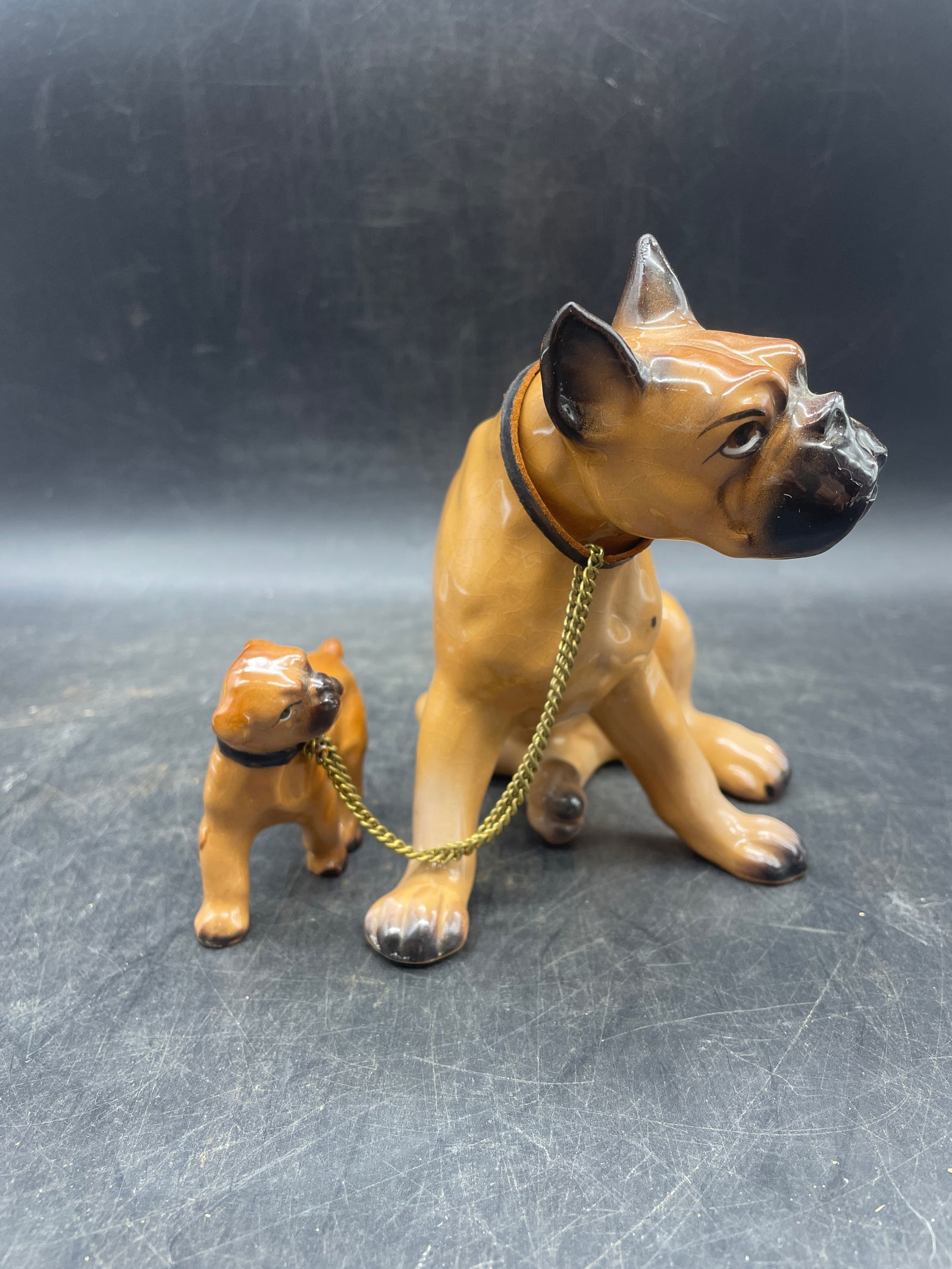 LG Boxer Dog and Pup on Leash Figurine Japan - 7