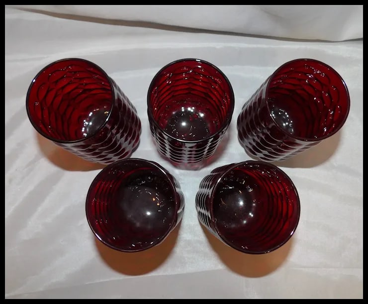 Rare Anchor Hocking Royal Ruby Bubble 16 oz. Lemonade Tumblers - 4