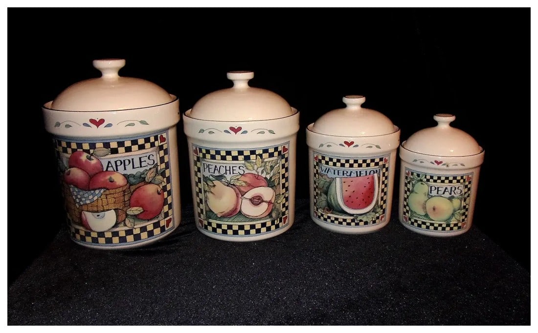 Susan Winget 1980's Fruits & Hearts Set of 4 Canisters & Lids - 2