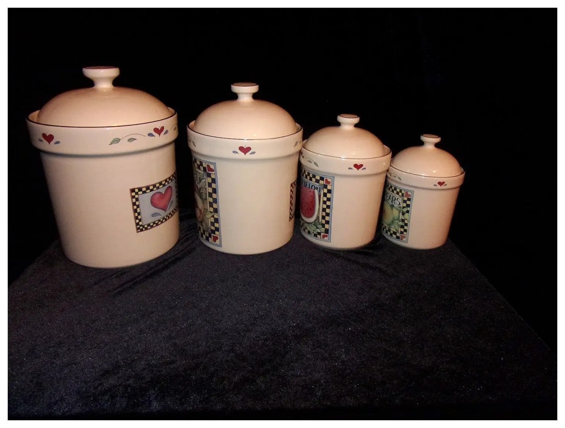 Susan Winget 1980's Fruits & Hearts Set of 4 Canisters & Lids - 3