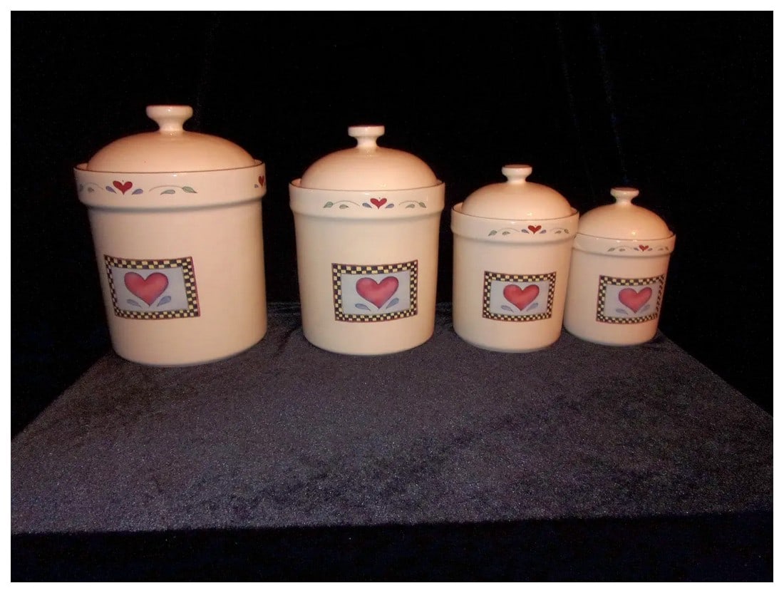 Susan Winget 1980's Fruits & Hearts Set of 4 Canisters & Lids - 4