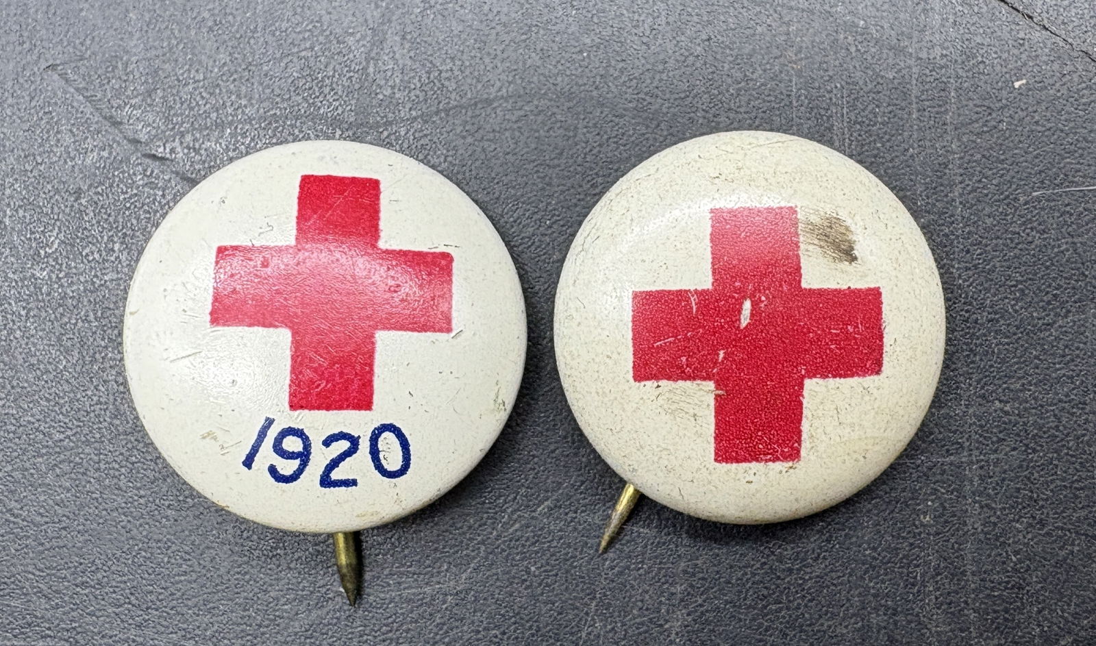 Pair of Antique American Red Cross Pin lot, 1 marked 1920 WW I Collectible Pinback - 2