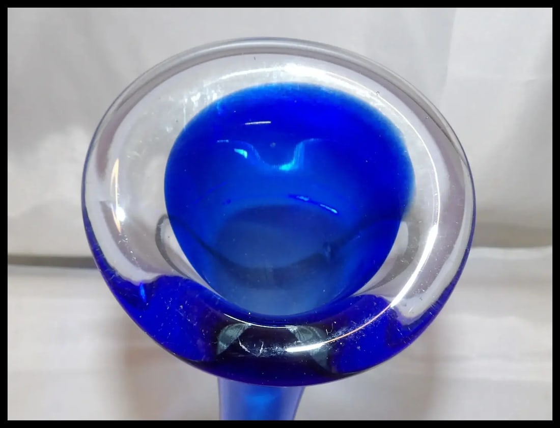 Aseda Swedish Royal Blue with Controlled Bubble Base Art Glass Bud Vase - 6