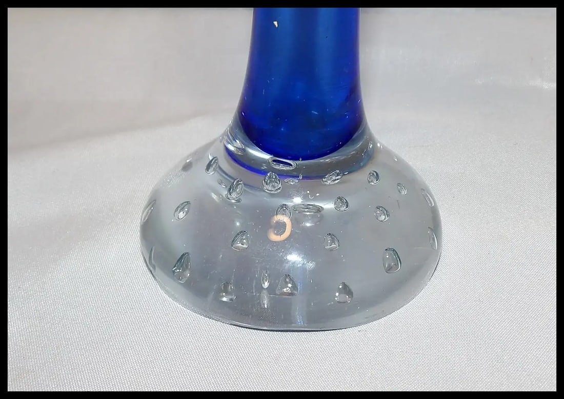 Aseda Swedish Royal Blue with Controlled Bubble Base Art Glass Bud Vase - 7