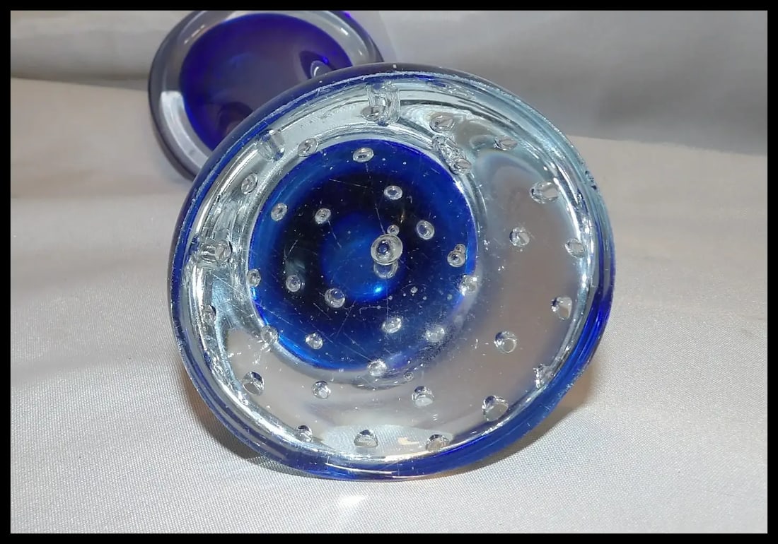 Aseda Swedish Royal Blue with Controlled Bubble Base Art Glass Bud Vase - 8
