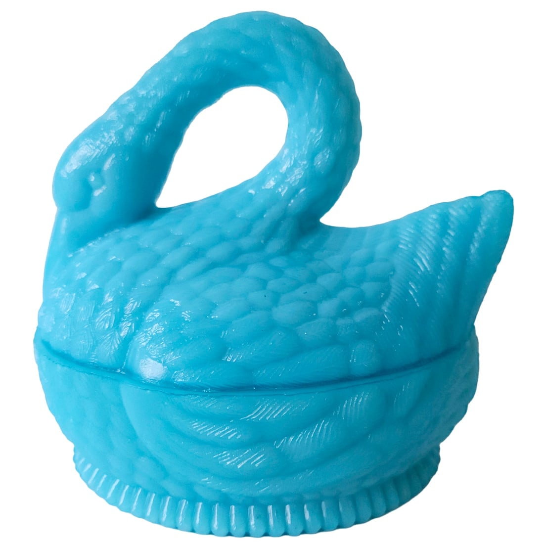 Vintage Blue Opaline Milk Glass Swan on a Nest Candy Dish (1 of 8)