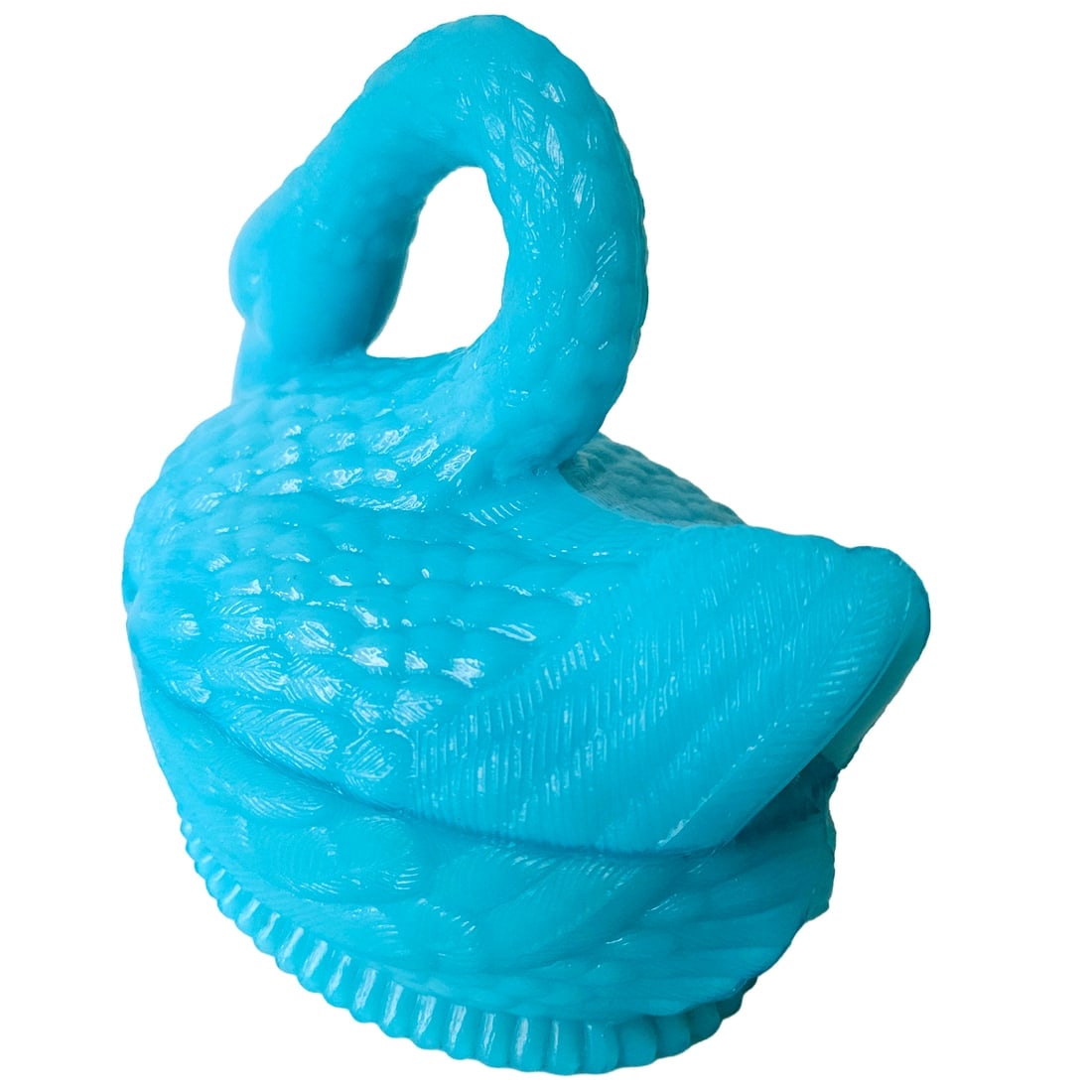 Vintage Blue Opaline Milk Glass Swan on a Nest Candy Dish - 2
