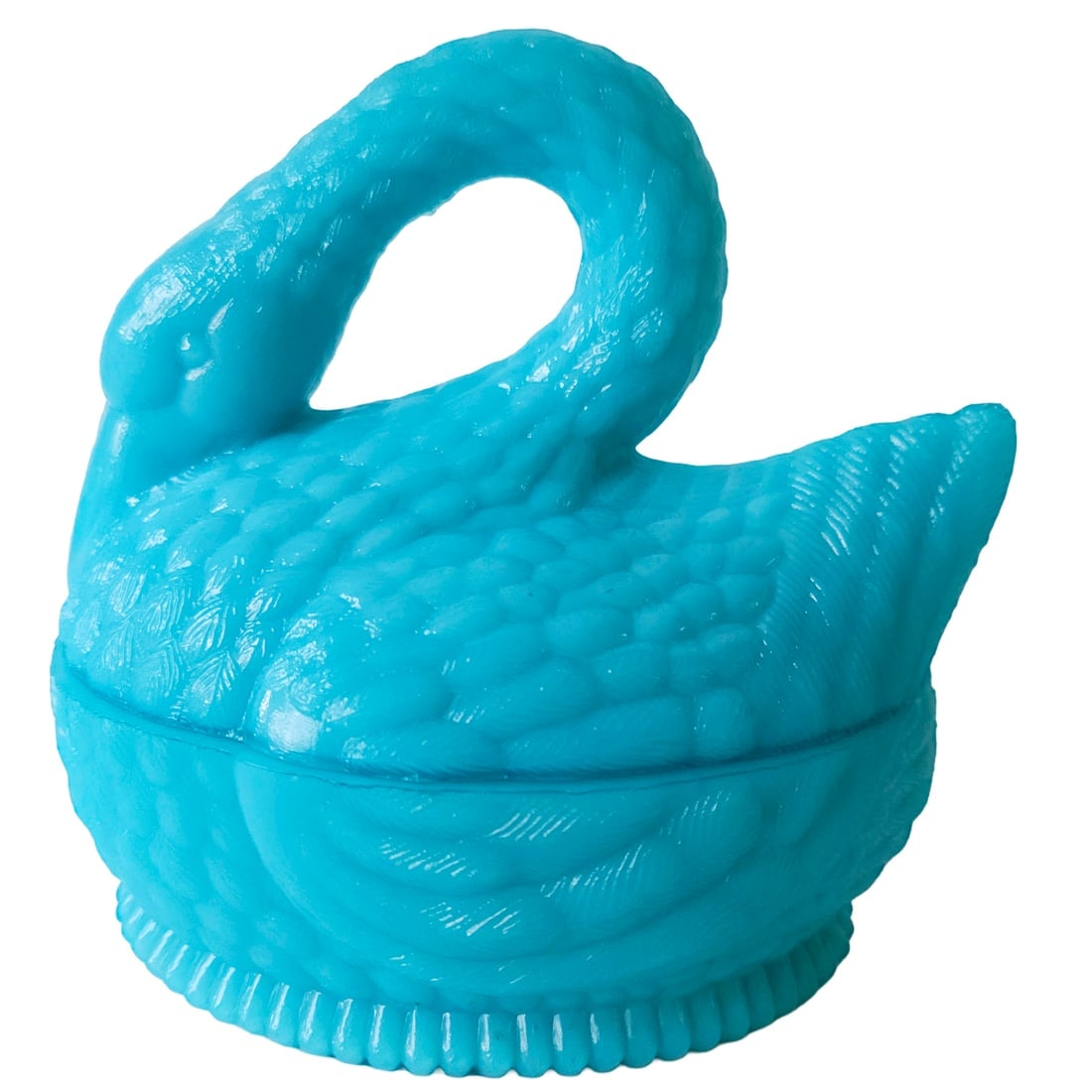 Vintage Blue Opaline Milk Glass Swan on a Nest Candy Dish - 3