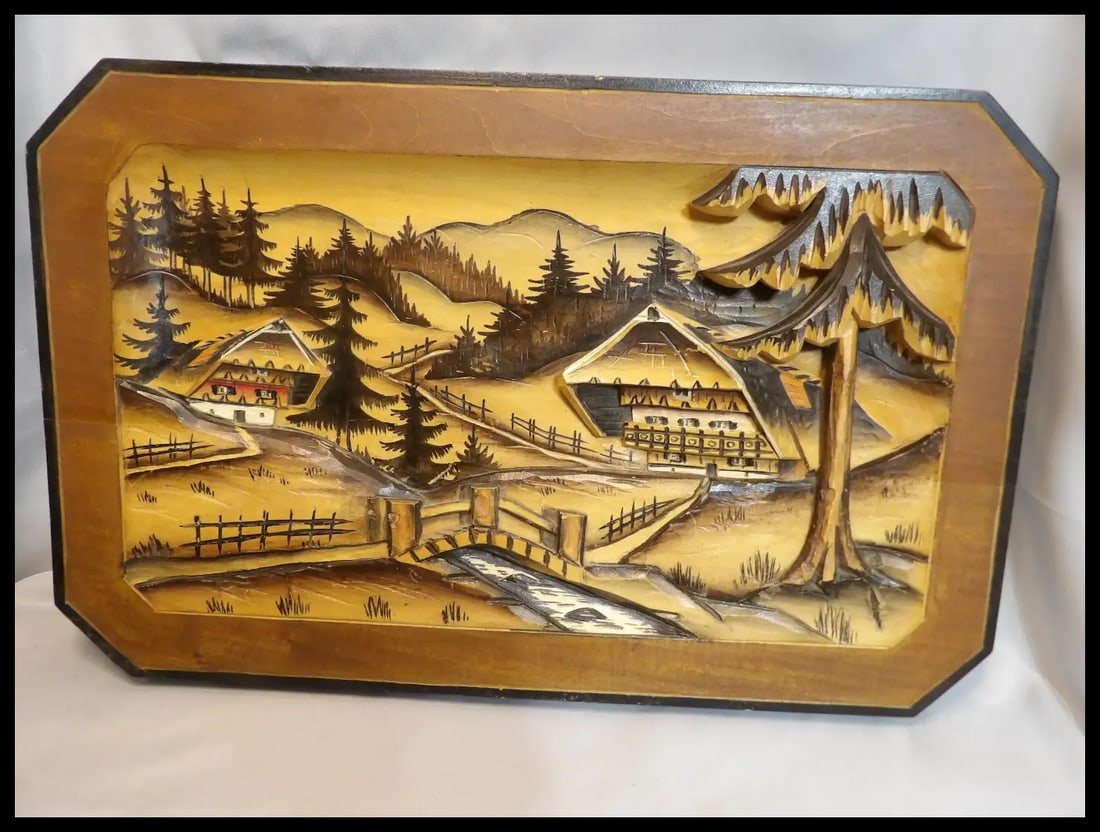 Mid Century Hand Carved German Wood Chalet Scene - 2