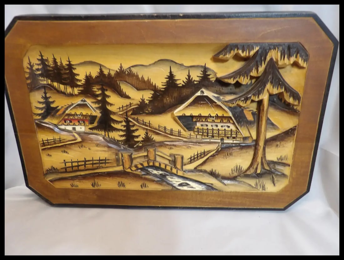 Mid Century Hand Carved German Wood Chalet Scene - 3
