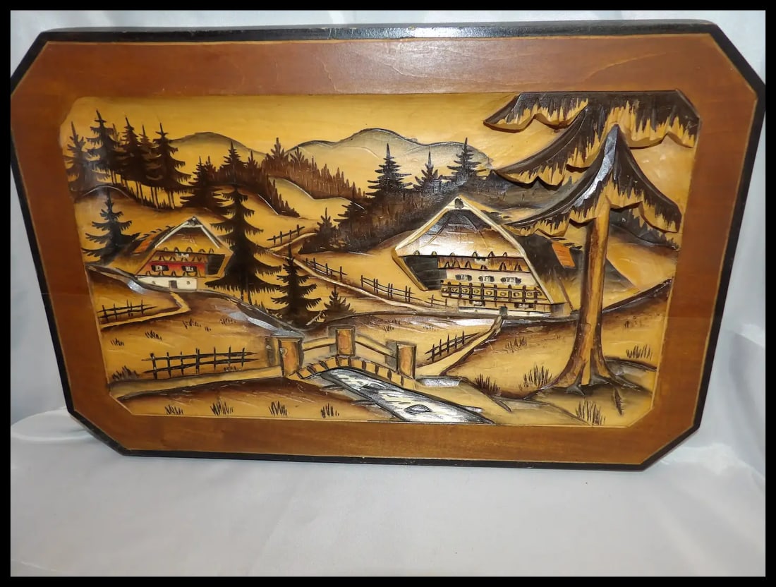 Mid Century Hand Carved German Wood Chalet Scene - 4