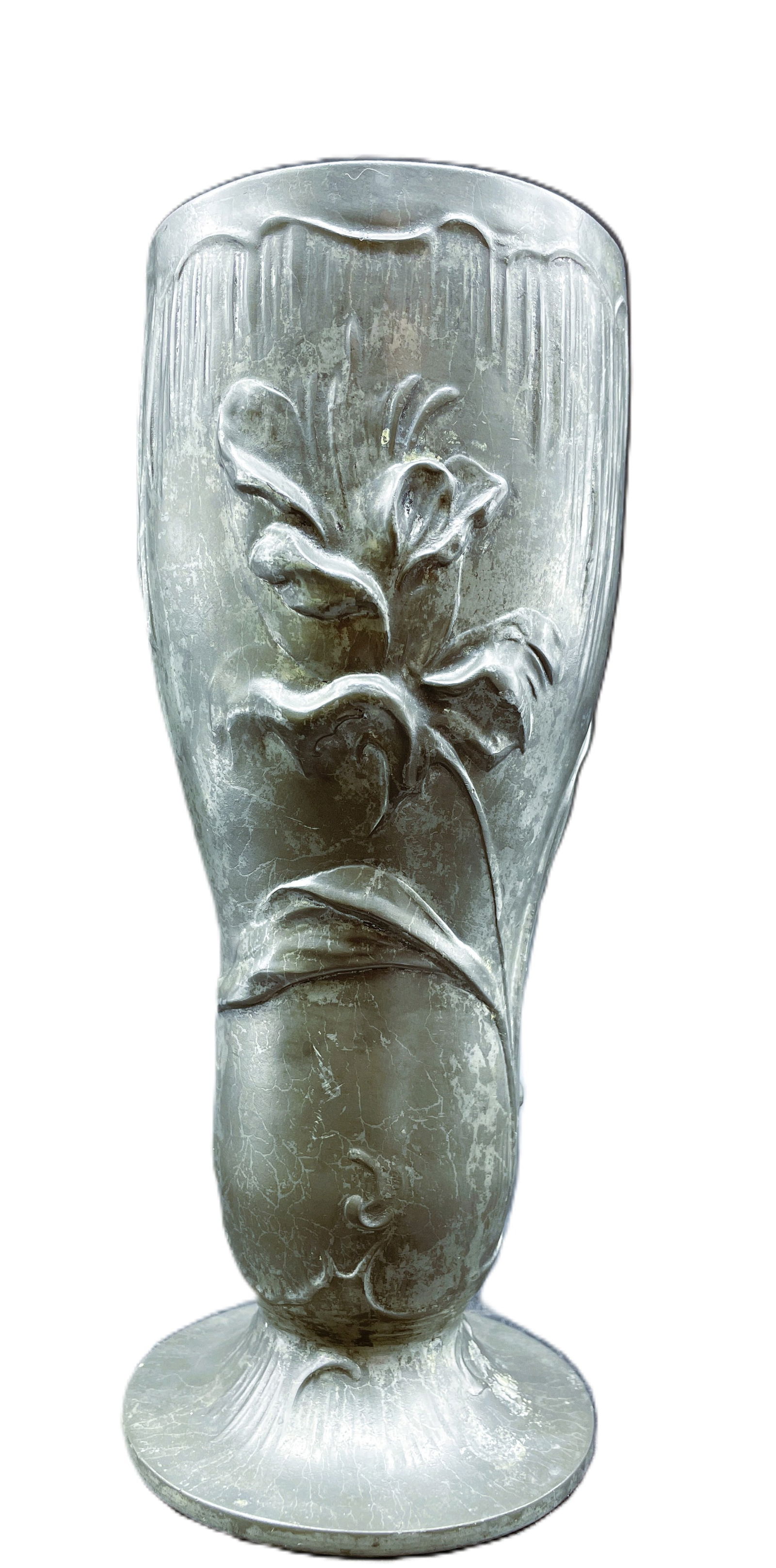 KAYSERZINN German Pewter Vase Parrot Tulips 1896 Jugendstil Art Nouveau - 2