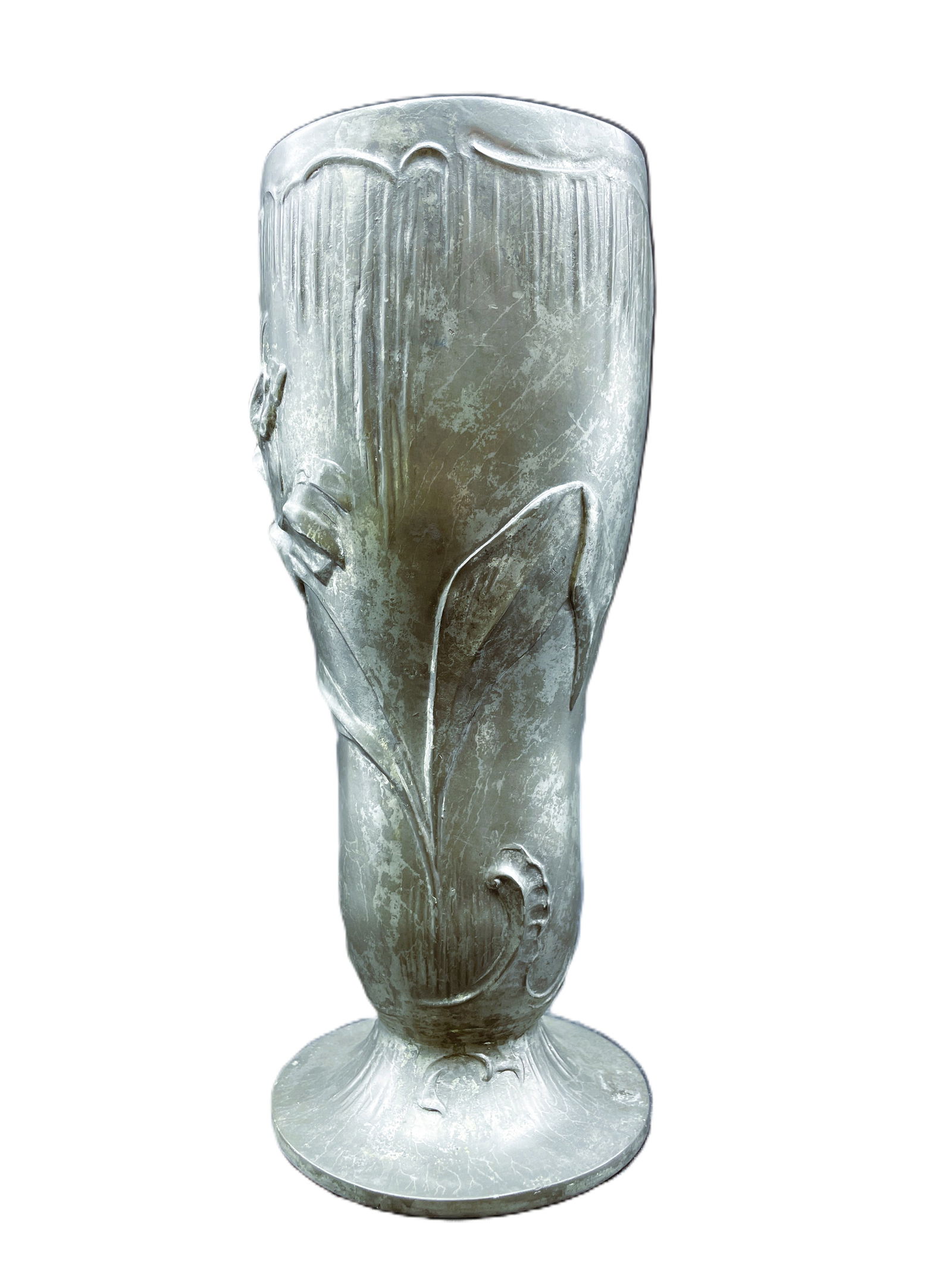 KAYSERZINN German Pewter Vase Parrot Tulips 1896 Jugendstil Art Nouveau - 3