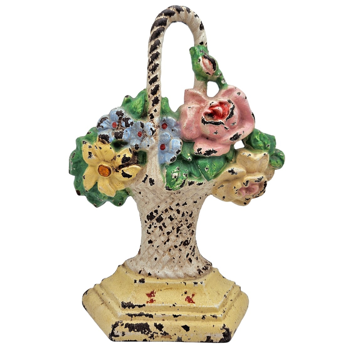Hard to Find Vintage 1930’s Hubley Model #152 Basket of Flowers Cast Iron Doorstop (1 of 8)