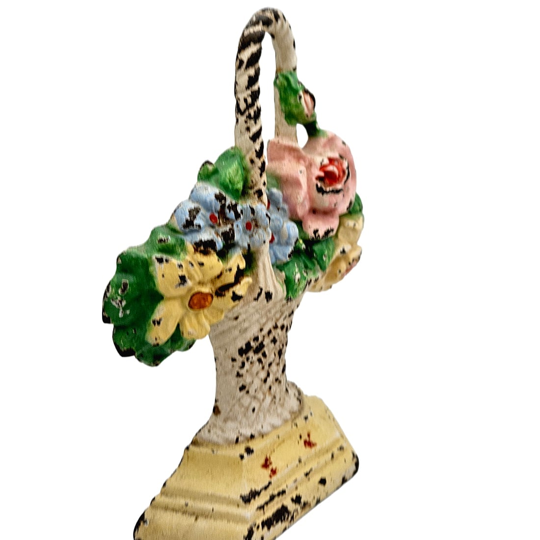 Hard to Find Vintage 1930’s Hubley Model #152 Basket of Flowers Cast Iron Doorstop - 4