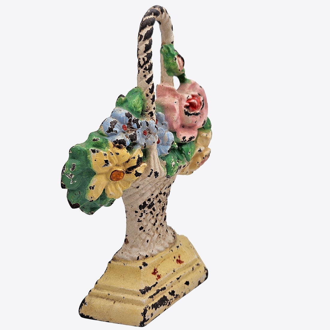 Hard to Find Vintage 1930’s Hubley Model #152 Basket of Flowers Cast Iron Doorstop - 5