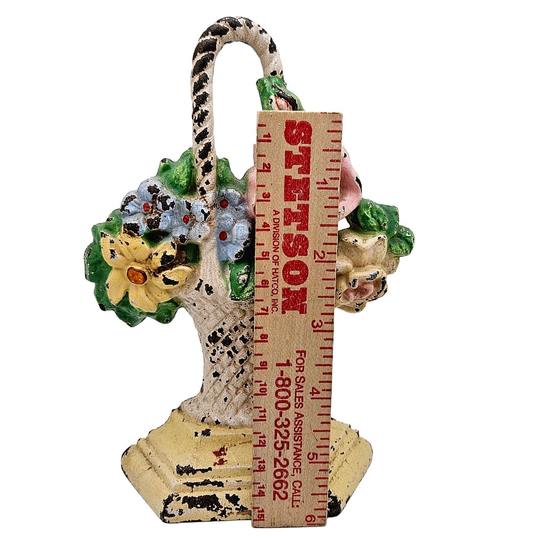 Hard to Find Vintage 1930’s Hubley Model #152 Basket of Flowers Cast Iron Doorstop - 8