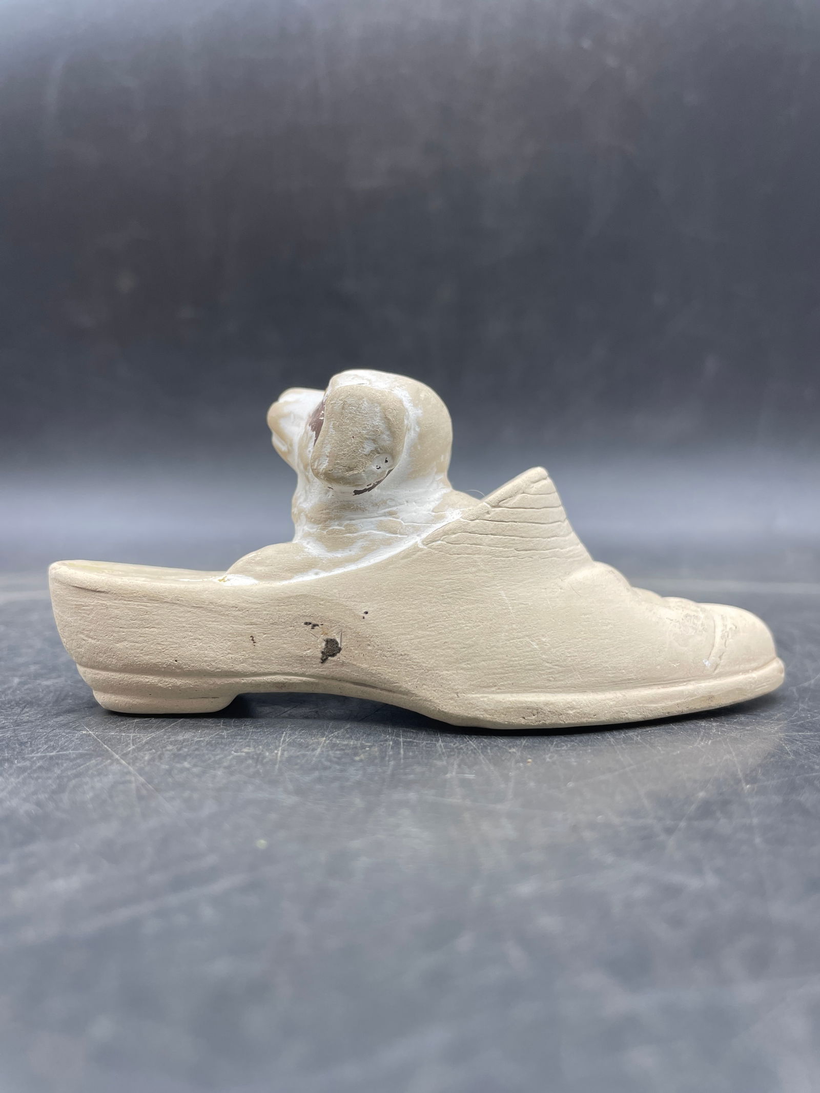 Vintage Bisque Puppy Dog In A Slipper Shoe Figurine Good Morning - 4