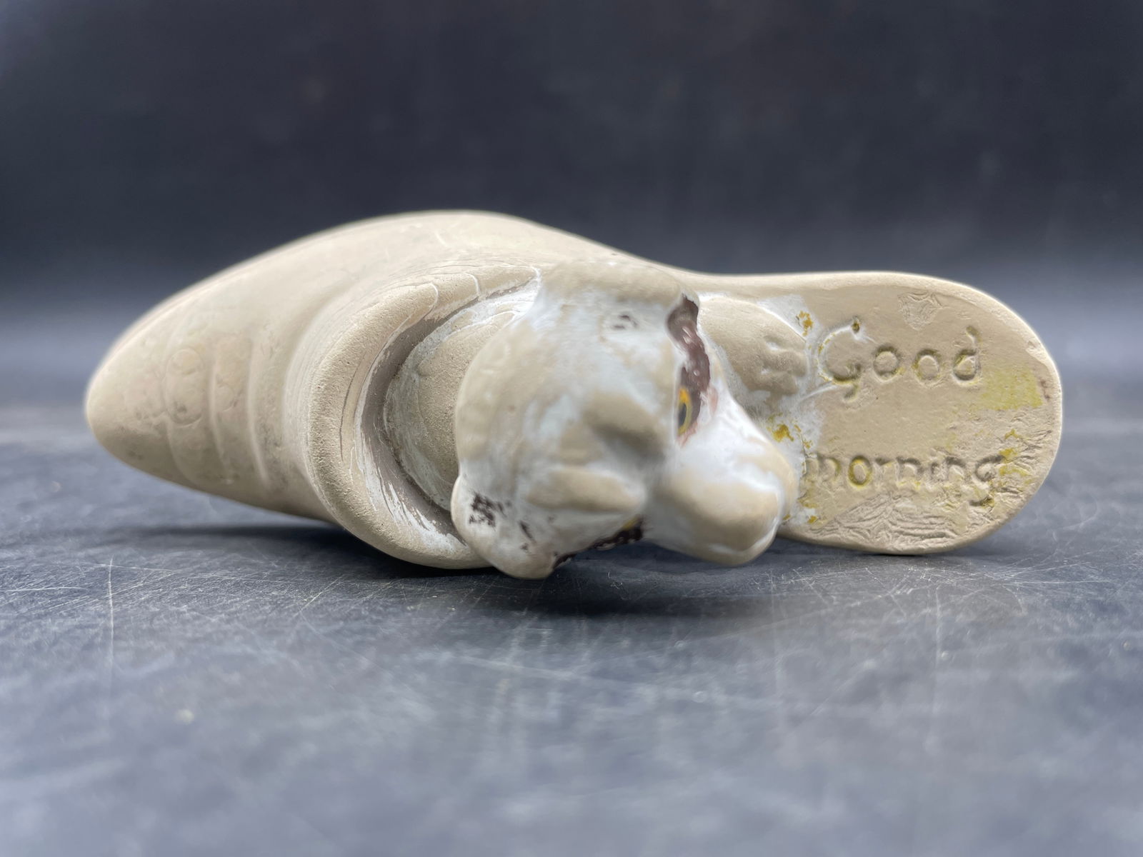 Vintage Bisque Puppy Dog In A Slipper Shoe Figurine Good Morning - 6