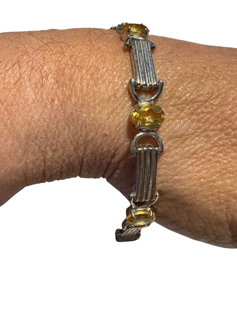 925 Sterling Silver And citrine Topaz Bracelet 7 Inch 12 Grams - 2