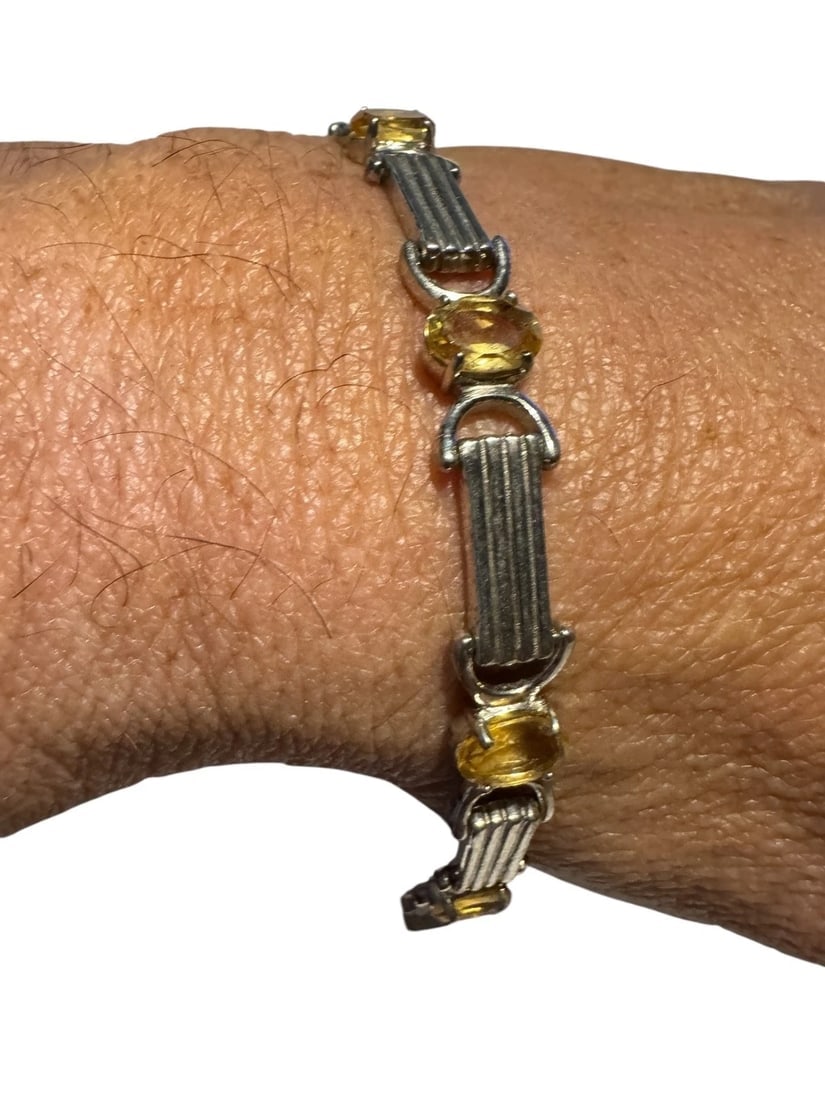 925 Sterling Silver And citrine Topaz Bracelet 7 Inch 12 Grams - 3