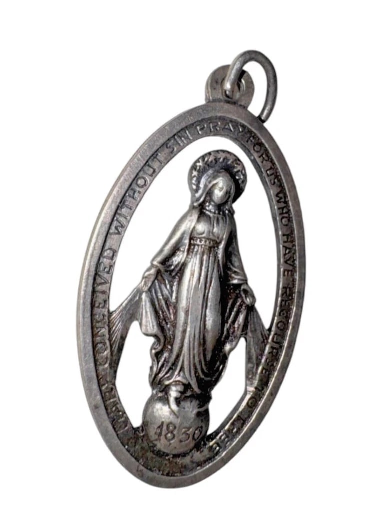 Antique 1830 Virgin Mary Miraculous Medal Pendant 800 Silver Catholic (1 of 6)