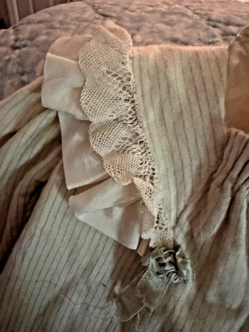 Antique edwardian baby Doll Dress coat 1900s cream /blue stripe - 12