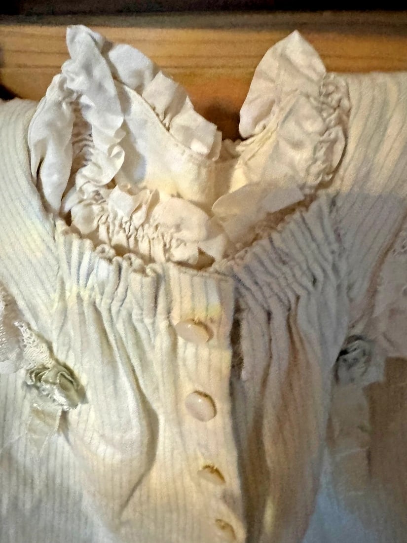 Antique edwardian baby Doll Dress coat 1900s cream /blue stripe - 14