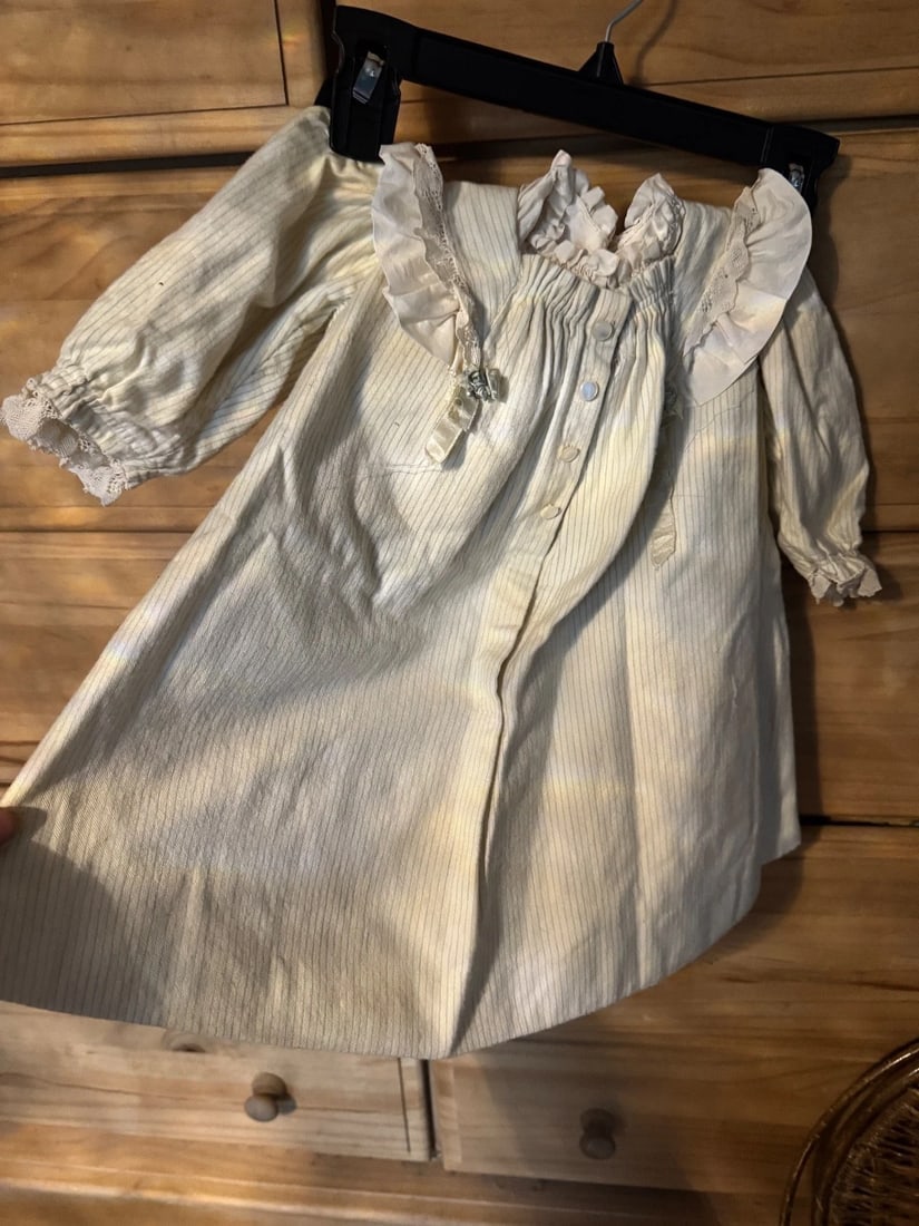 Antique edwardian baby Doll Dress coat 1900s cream /blue stripe - 15