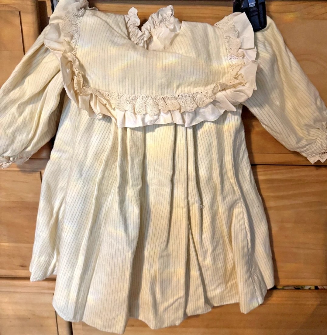 Antique edwardian baby Doll Dress coat 1900s cream /blue stripe - 2
