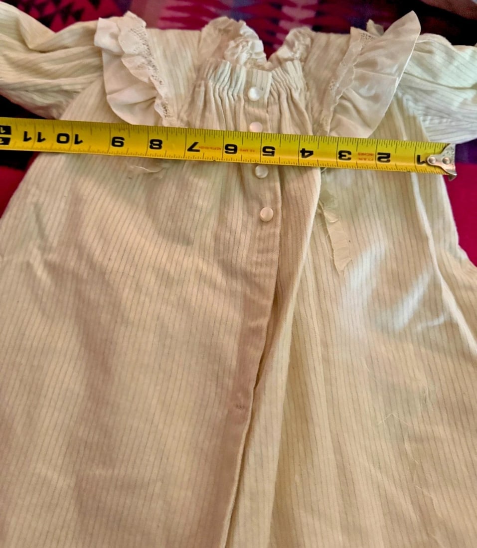 Antique edwardian baby Doll Dress coat 1900s cream /blue stripe - 3