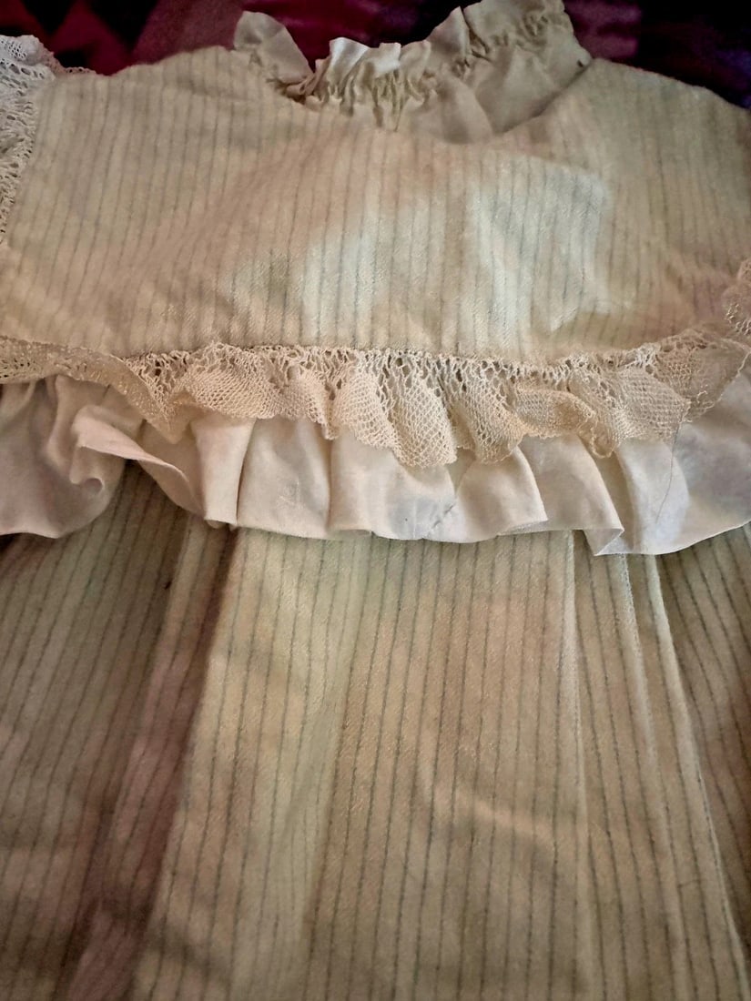 Antique edwardian baby Doll Dress coat 1900s cream /blue stripe - 5