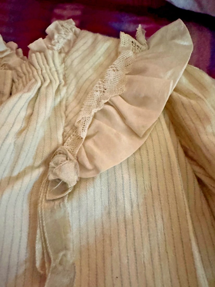 Antique edwardian baby Doll Dress coat 1900s cream /blue stripe - 6