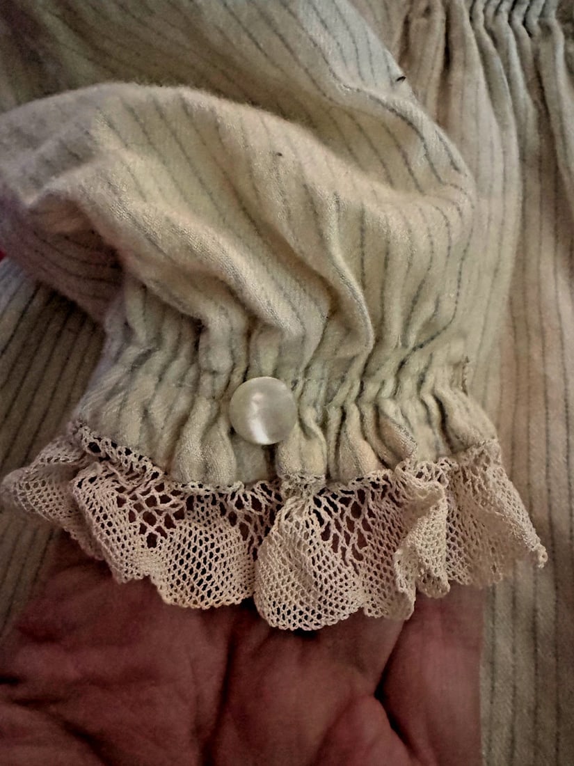 Antique edwardian baby Doll Dress coat 1900s cream /blue stripe - 7