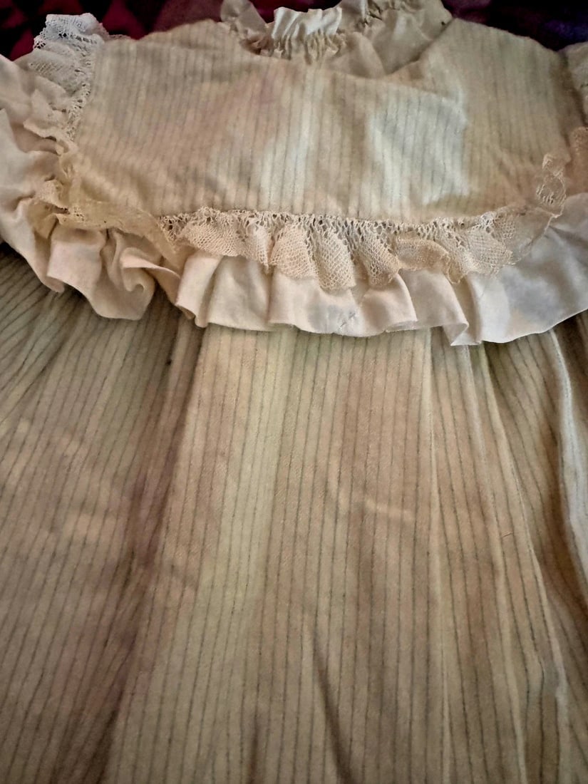 Antique edwardian baby Doll Dress coat 1900s cream /blue stripe - 9