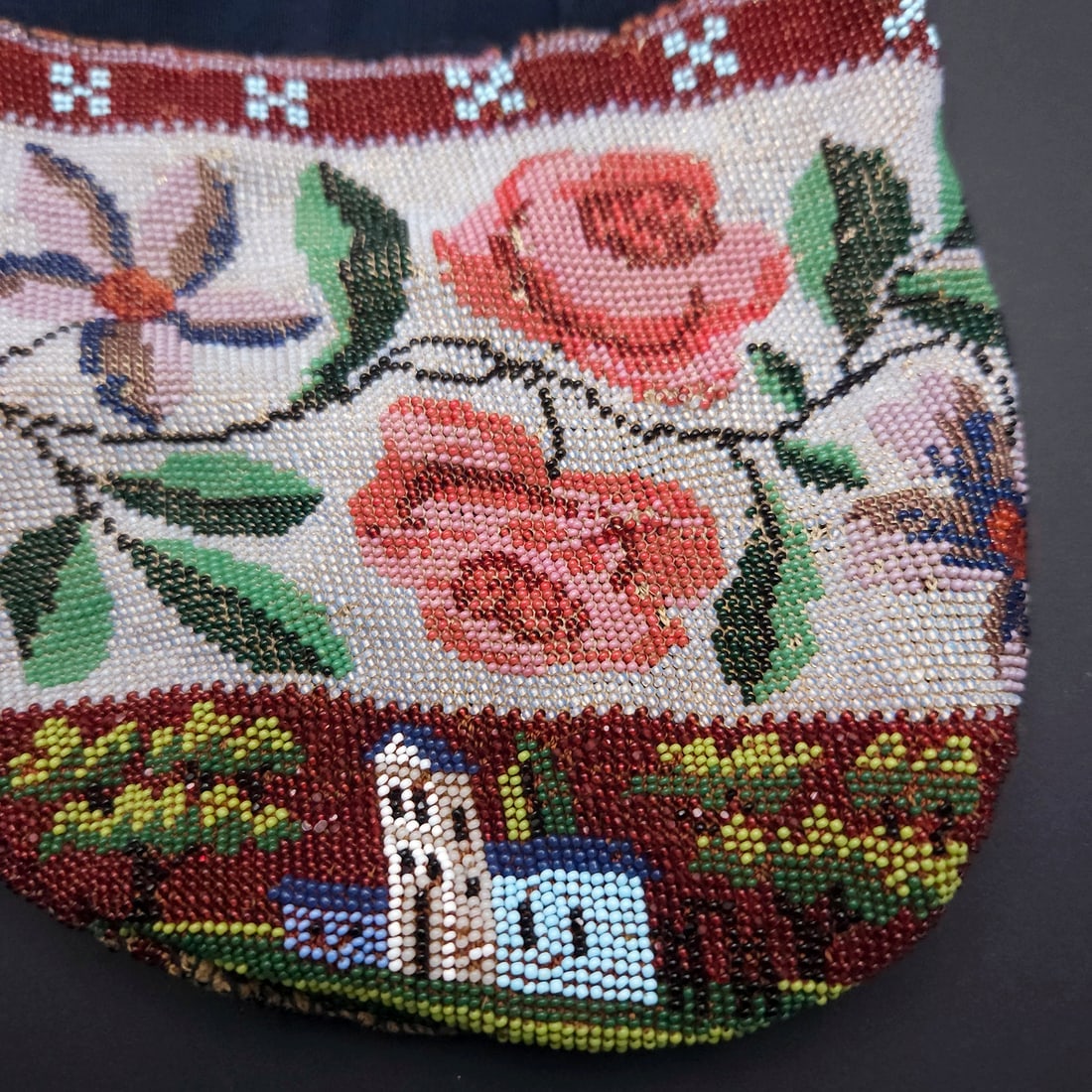 Victorian Era Floral Rose Beaded Drawstring Flapper Purse - 3