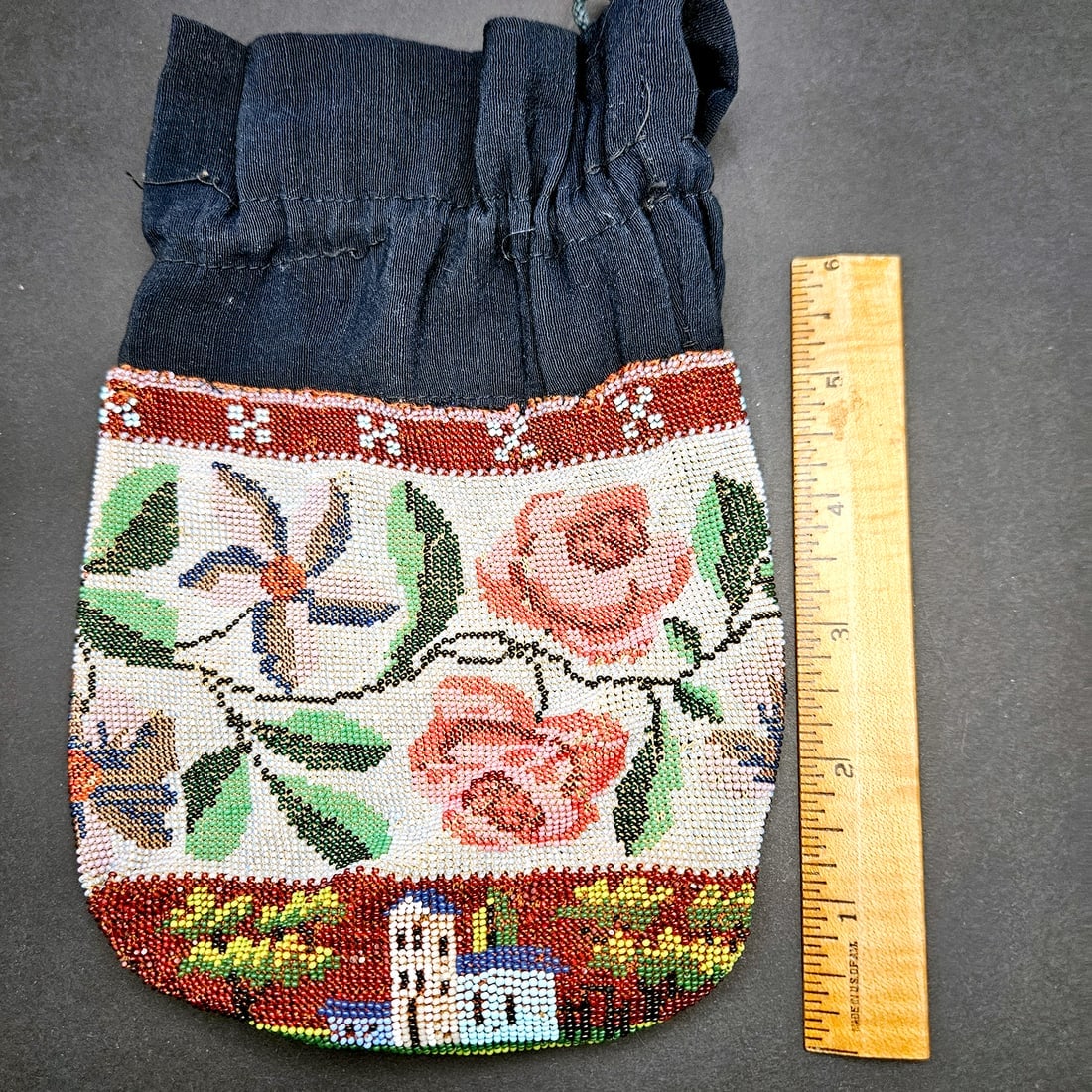 Victorian Era Floral Rose Beaded Drawstring Flapper Purse - 9