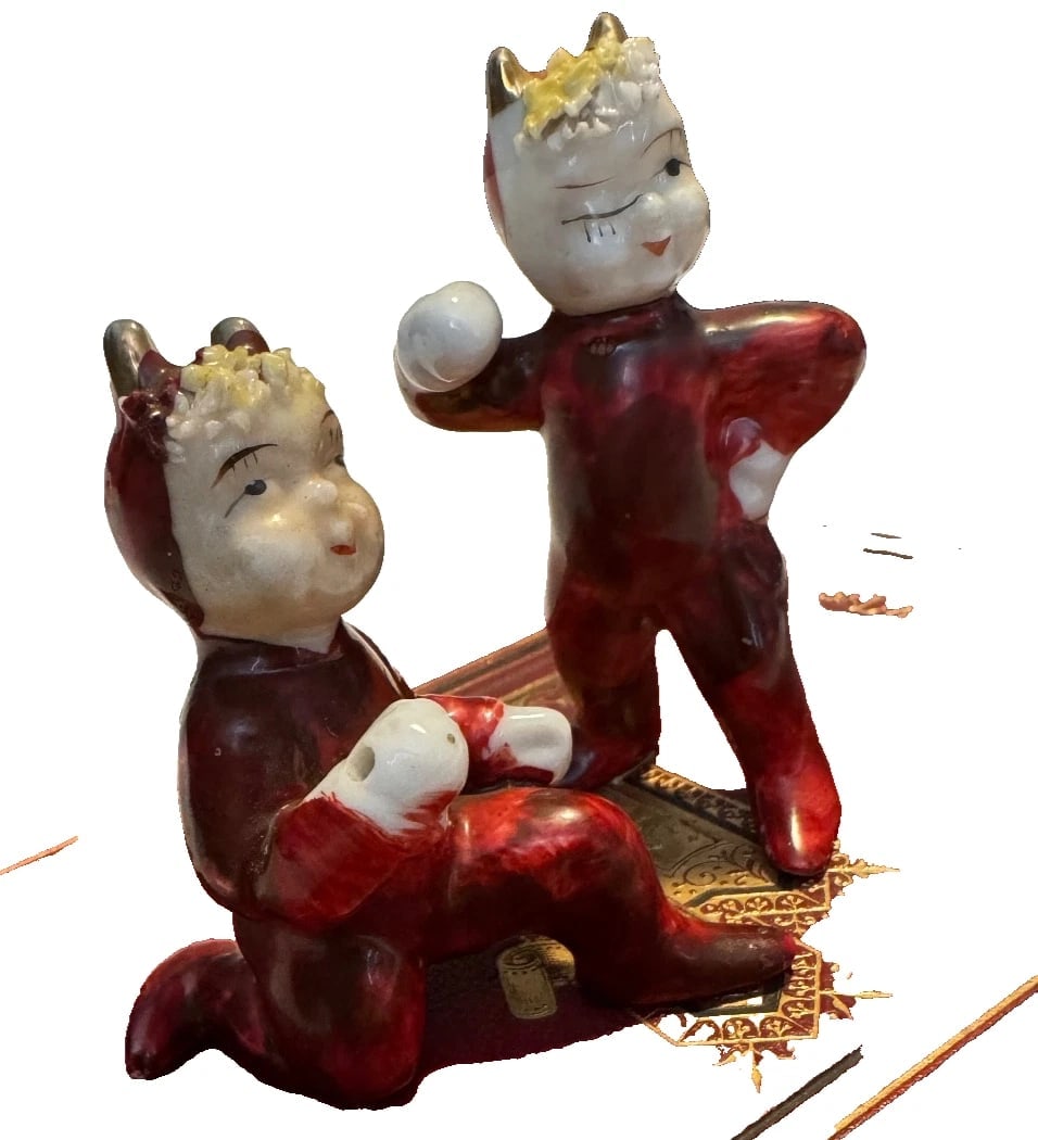 2 Pair RARE Vintage occupied JAPAN 50s Devil Pixie with spaghetti string - 2