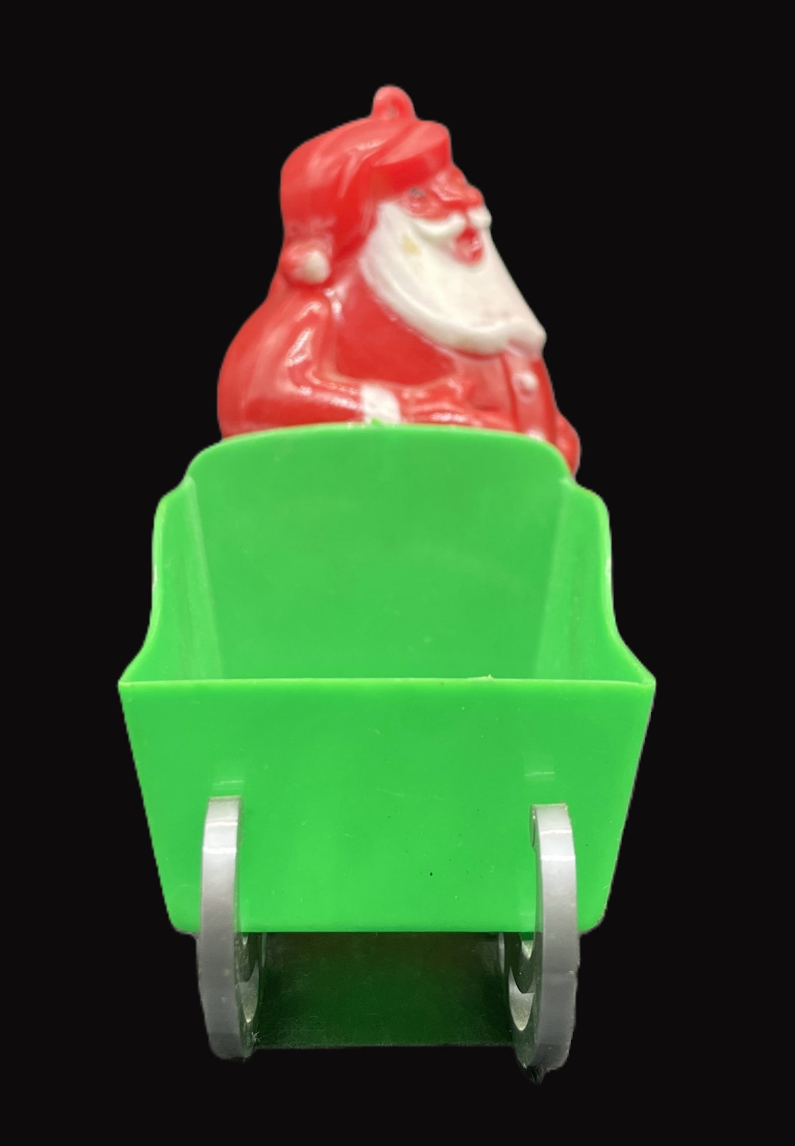 VINtage HARD PLASTIC CANDY CONTAINER WAVING SANTA SLED SLEIGH GREEN TOBOGGAN - 6