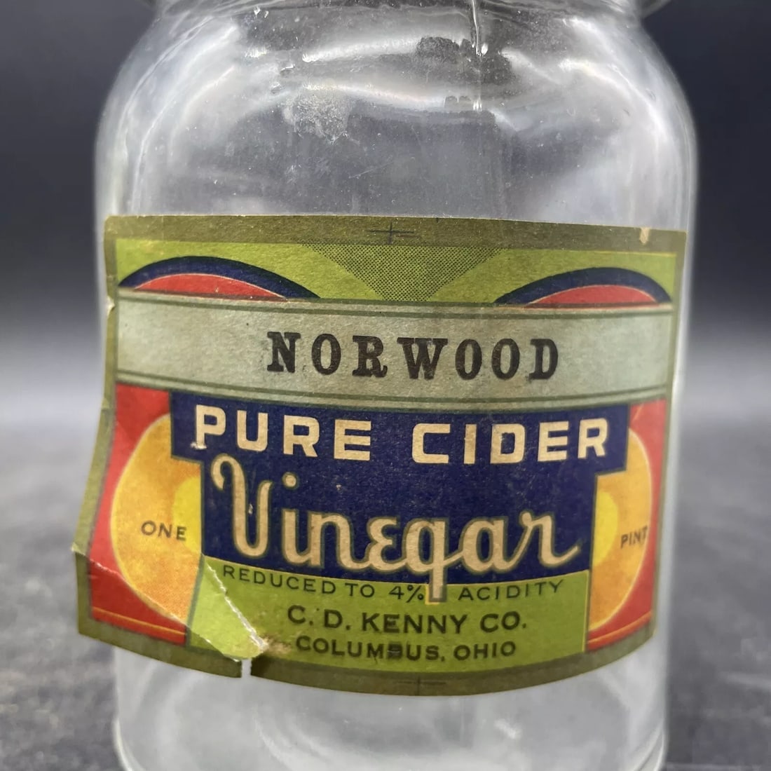Vintage NORWOOD PURE CIDER VINEGAR GLASS JAR" C.D. Kenny Co. Baltimore Maryland - 4