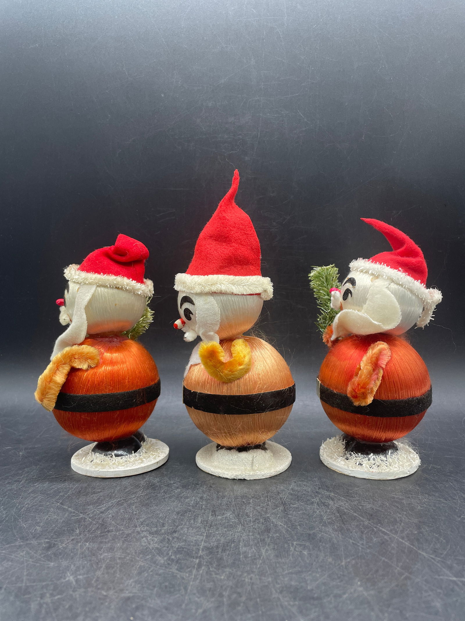 3 Vintage Satin Ball Santa Claus Christmas Figurines 7" - 2