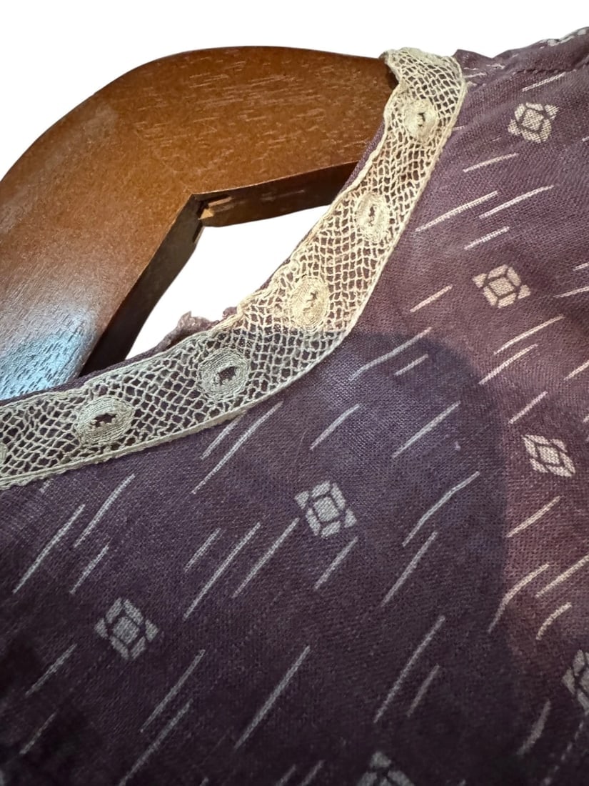 Antique DOLL dress cotton striped handmade primitive 19th c original - 2