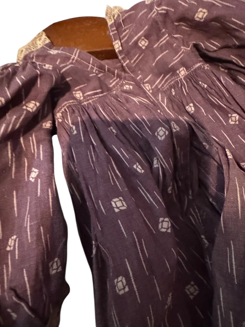 Antique DOLL dress cotton striped handmade primitive 19th c original - 6