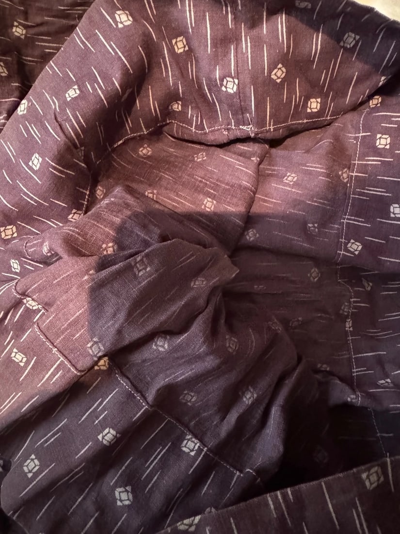 Antique DOLL dress cotton striped handmade primitive 19th c original - 8