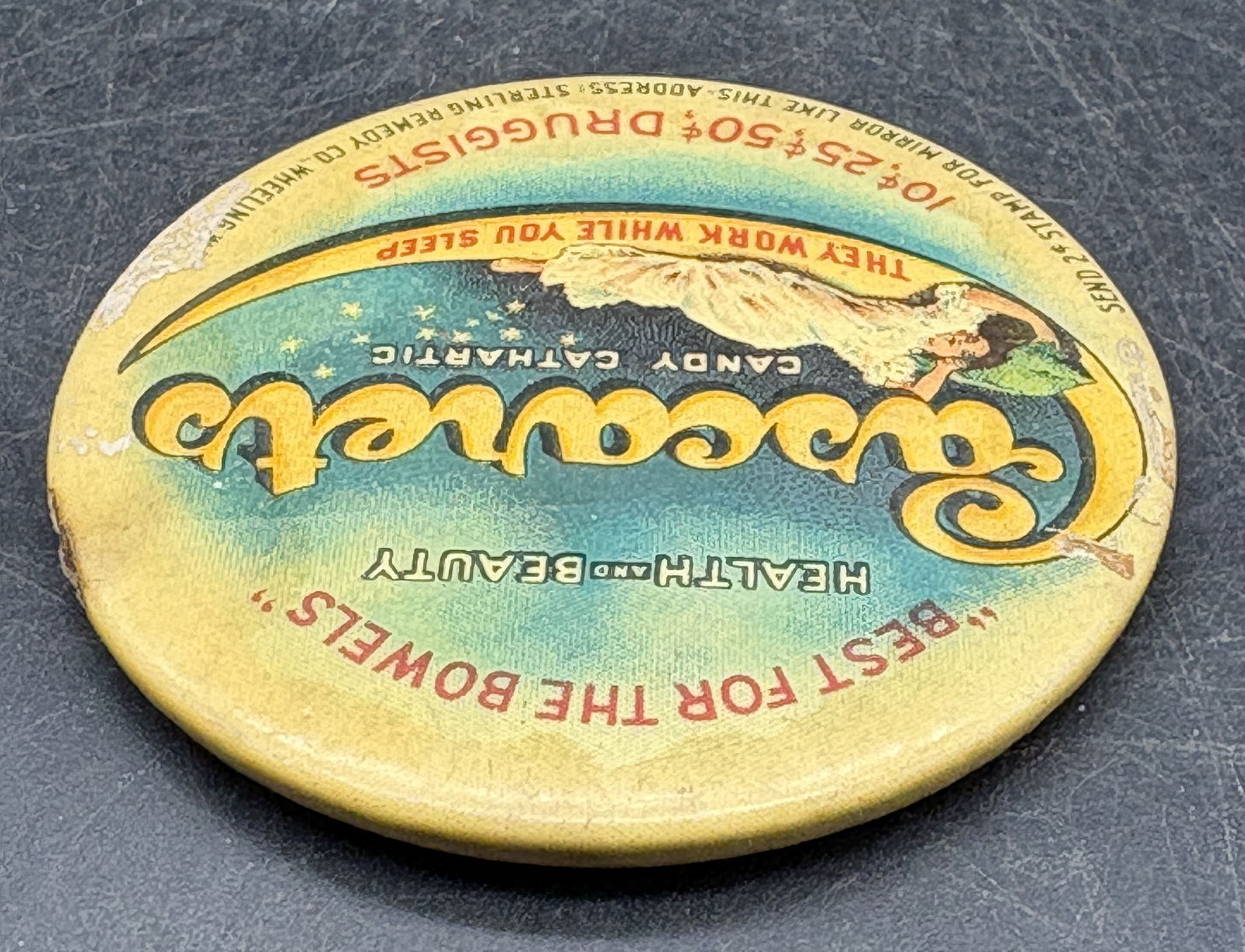 Antique Advertising Pocket Mirror Cascarets "Best For The Bowel's" Wheeling WV - 4