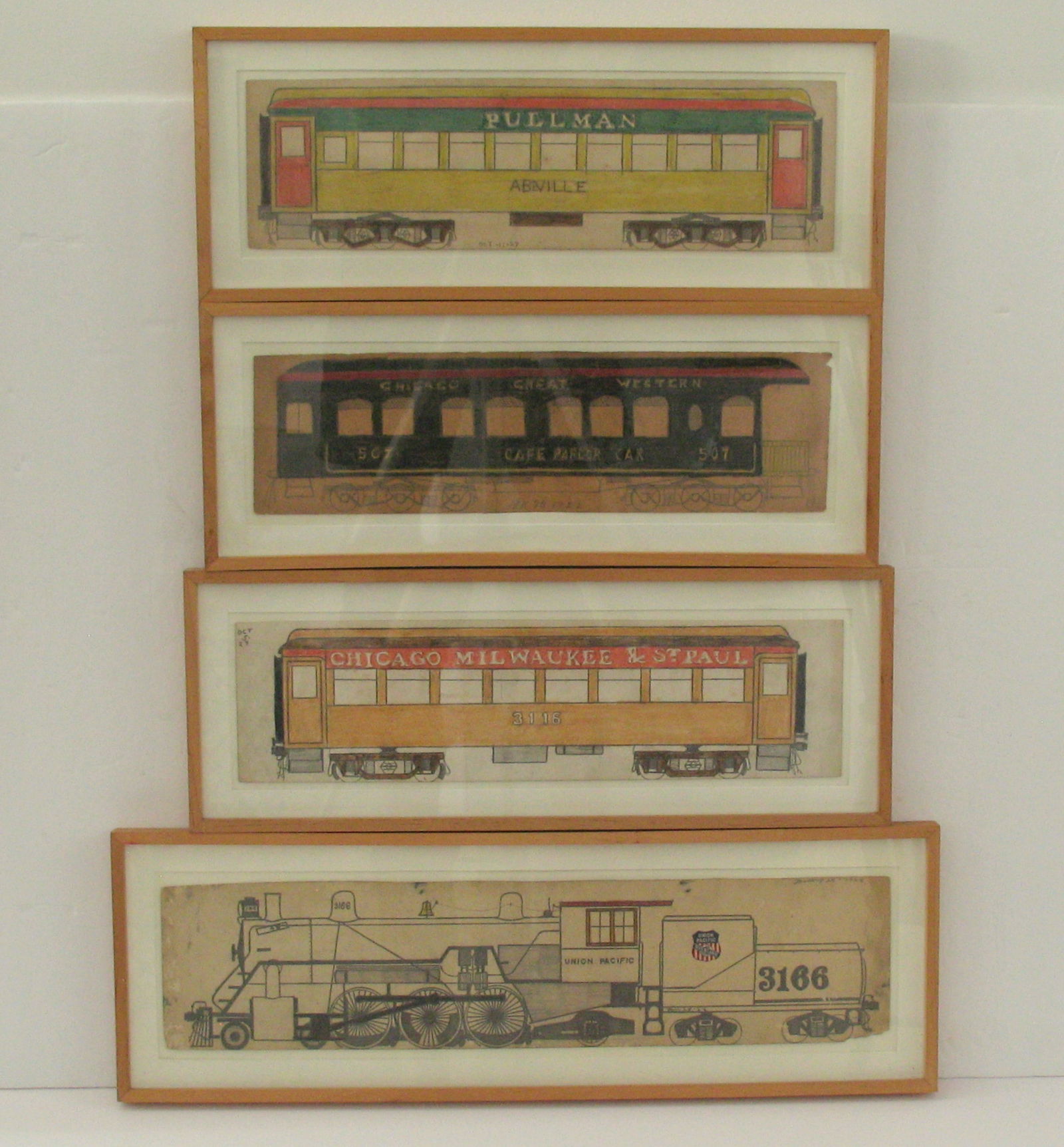 Group of antique train engine & passenger car drawings. (1 of 5)