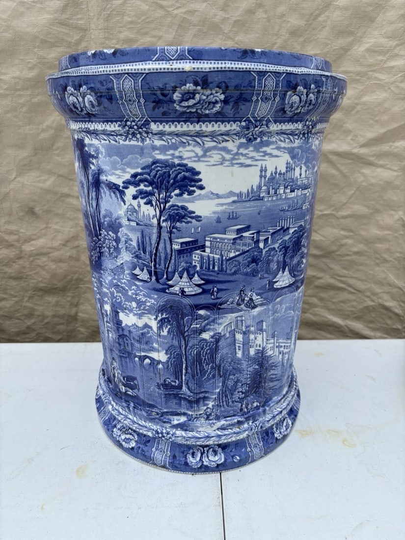 Rare Staffordshire Garden Seat: It measures 20 3/4” x 15” and dates around the 1870’s. It has a small manufacturing flaw on the bottom rim and a flake on the top by the opening. Otherwise it has no other issues.