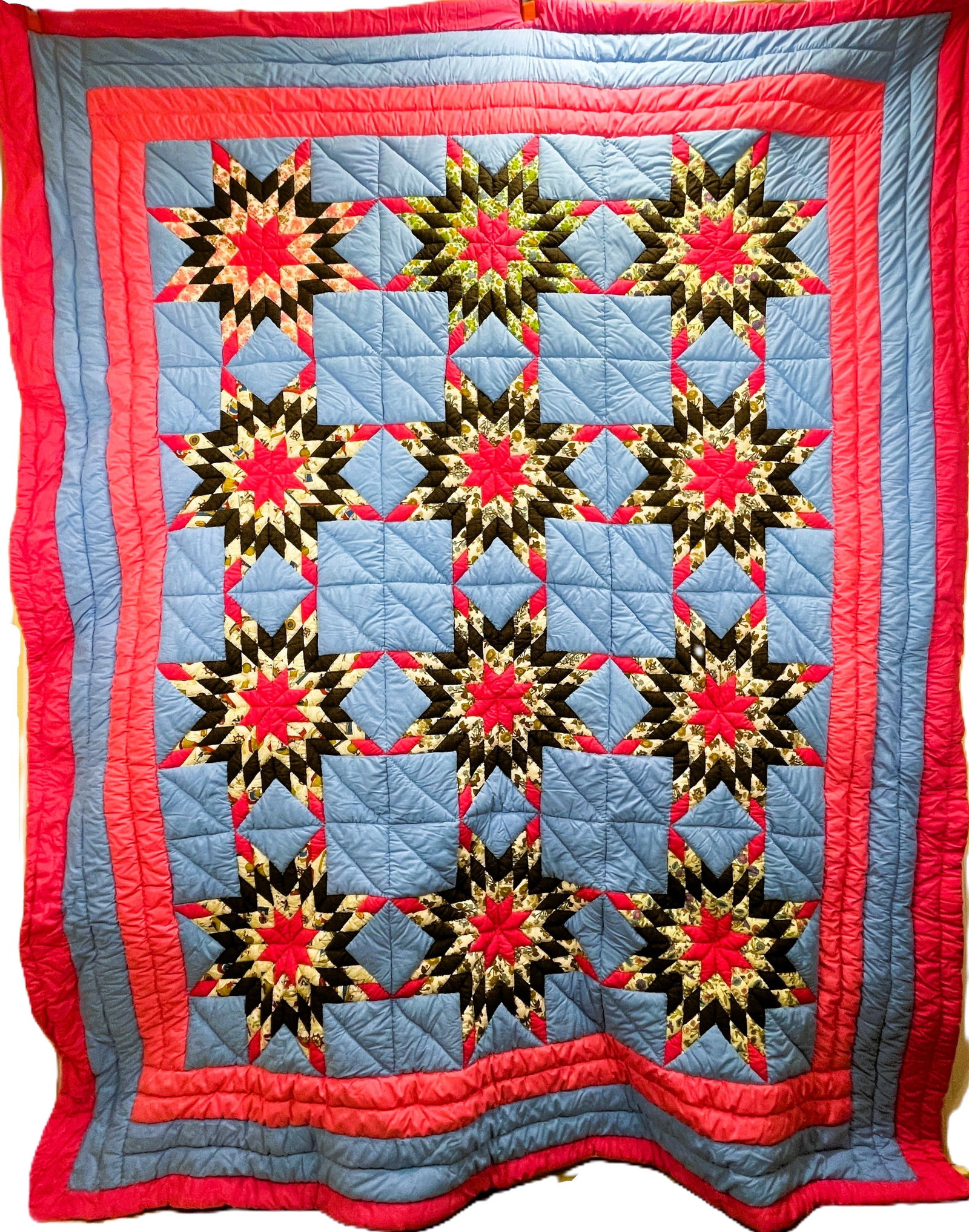 HANDMADE STAR PATTERN QUILT 95" x 80" (1 of 8)