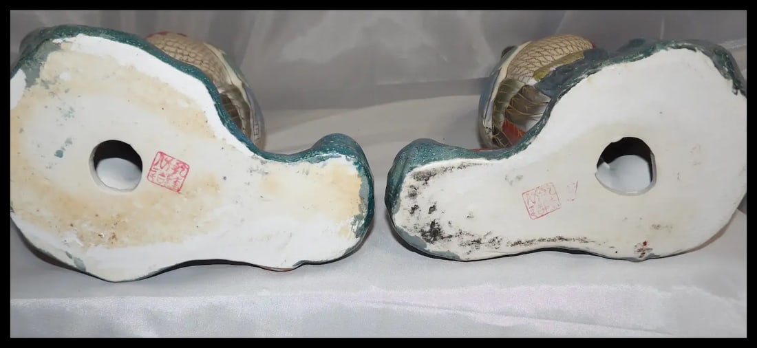 Pair of 17” tall Japanese Showa Period Kutani Bird Statues - 11